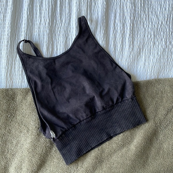 NWOT Free People Good Karma High-Neck Crop Tank size M/L WASHED BLACK - Picture 1 of 9